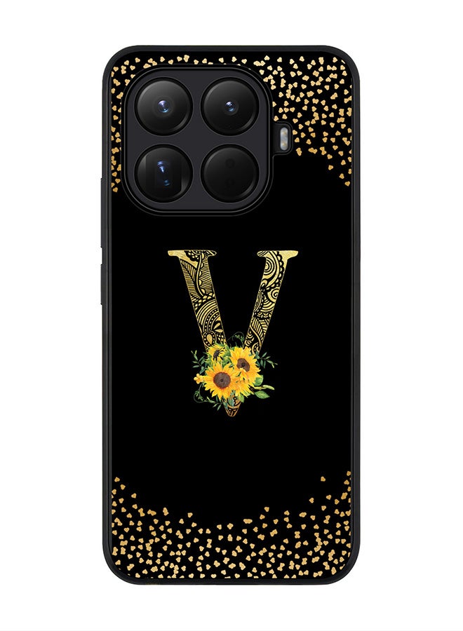Stylizedd For Xiaomi 15T Pro Case,Slim fit Camera Protection, Shockproof Thin Phone cover  - Custom Floral Monogram - V ( Black ) - Image 1